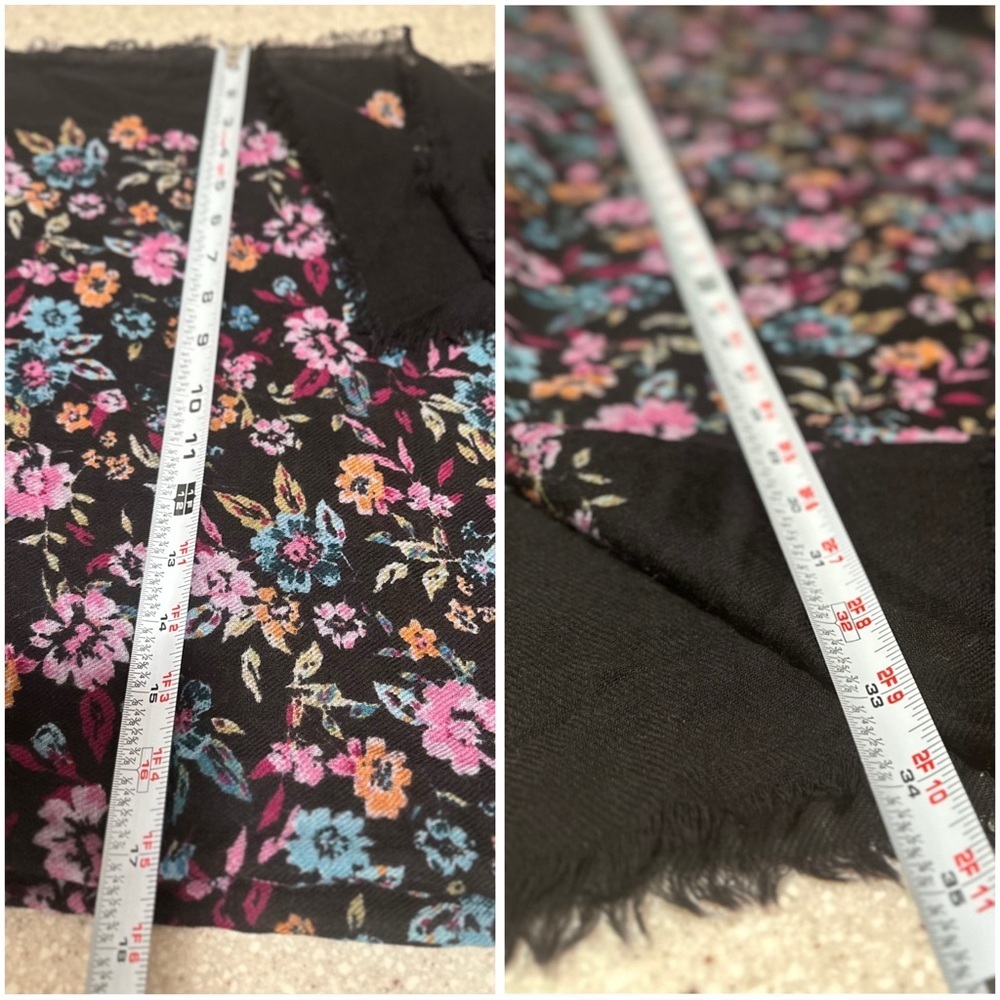 Boho Floral Tassel Scarf – Large Black Pashmina Style Shawl Pink & Blue Flowers - Picture 14 of 17
